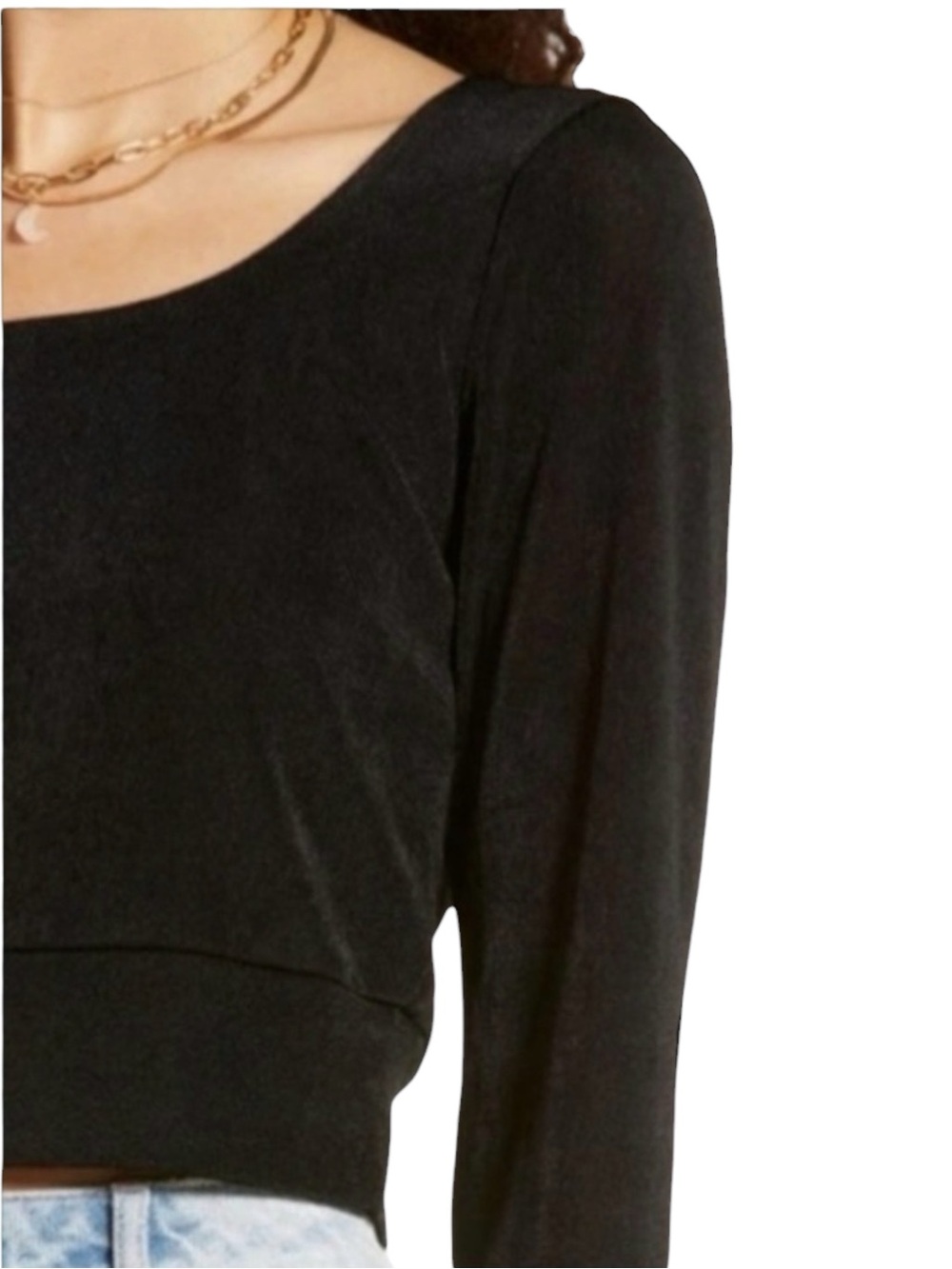BP. Nordstrom Black Scoop Neck Long Sleeve Ribbed Crop Top (S)